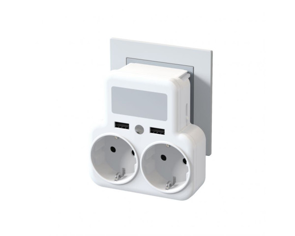 Сетевой адаптер (переходник) XO WL09 2AC / 2USB_2.4A с ночником white
