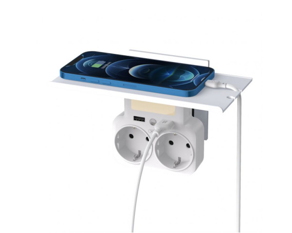 Сетевой адаптер (переходник) XO WL09 2AC / 2USB_2.4A с ночником white