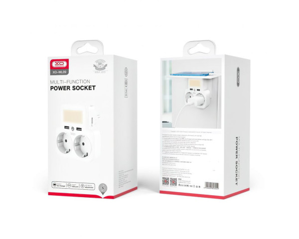 Сетевой адаптер (переходник) XO WL09 2AC / 2USB_2.4A с ночником white