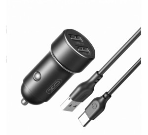 Автомобильное зарядное устройство (адаптер) 2в1 XO CC53 2USB / 12W + Type-С black