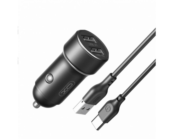 Автомобільний зарядний пристрій (адаптер) 2в1 XO CC53 2USB / 12W + Type-С black