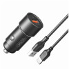 Автомобільний зарядний пристрій (адаптер) 2в1 XO CC54 QC3.0 / 18W + Data Cable USB to Lightning black
