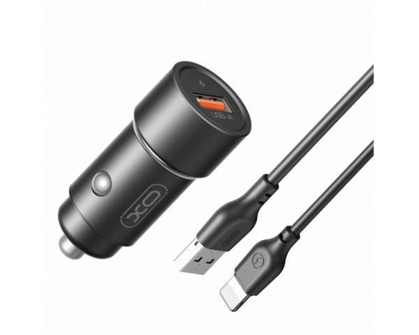 Автомобільний зарядний пристрій (адаптер) 2в1 XO CC54 QC3.0 / 18W + Data Cable USB to Lightning black