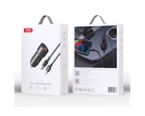 Автомобільний зарядний пристрій (адаптер) 2в1 XO CC54 QC3.0 / 18W + Data Cable USB to Lightning black
