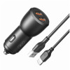 Автомобільний зарядний пристрій (адаптер) 2в1 XO CC55 2USB / QC3.0_18W / USB_12W + Data Cable USB to Lightning black