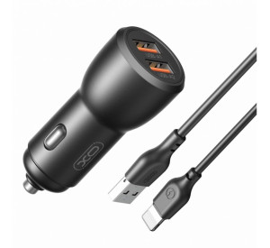 Автомобильное зарядное устройство (адаптер) 2в1 XO CC55 2USB / QC3.0_18W / USB_12W + Data Cable USB to Lightning black
