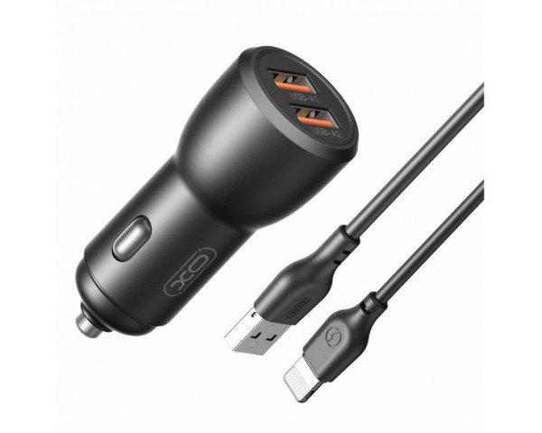 Автомобільний зарядний пристрій (адаптер) 2в1 XO CC55 2USB / QC3.0_18W / USB_12W + Data Cable USB to Lightning black