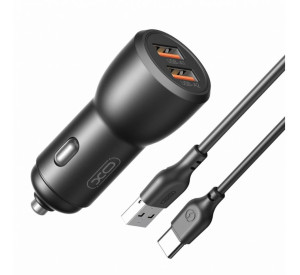 Автомобильное зарядное устройство (адаптер) 2в1 XO CC55 2USB / QC3.0_18W / USB_12W + Type-С black