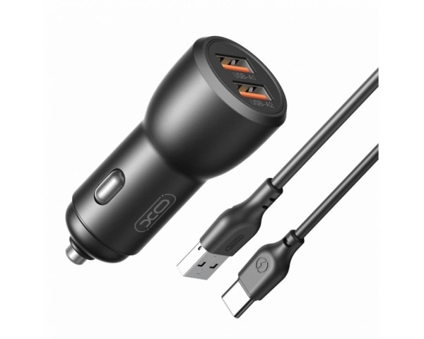 Автомобільний зарядний пристрій (адаптер) 2в1 XO CC55 2USB / QC3.0_18W / USB_12W + Type-С black