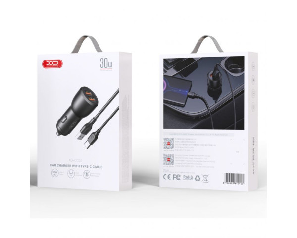 Автомобільний зарядний пристрій (адаптер) 2в1 XO CC55 2USB / QC3.0_18W / USB_12W + Type-С black