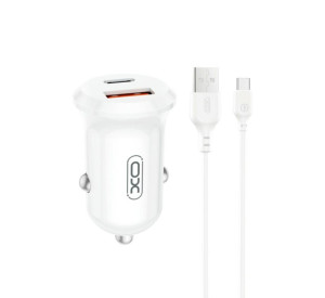 Автомобильное зарядное устройство (адаптер) XO CC69 PD / QC3.0 / 30W + Data Cable USB to Type-C white