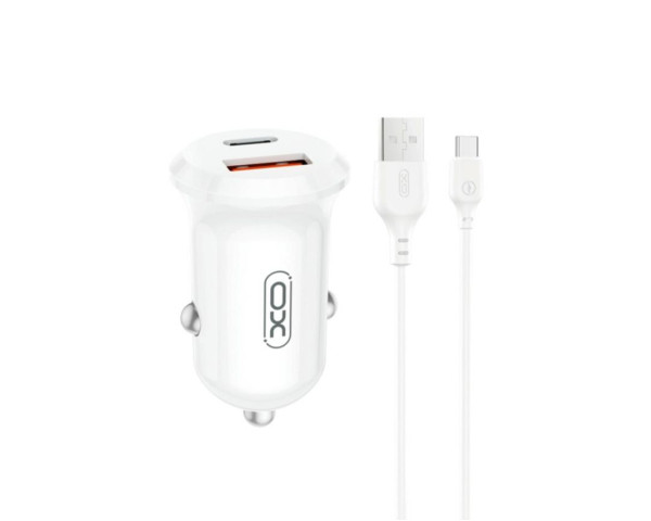 Автомобільний зарядний пристрій (адаптер) XO CC69 PD / QC3.0 / 30W + Data Cable USB to Type-C white