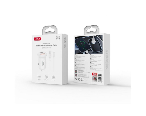 Автомобільний зарядний пристрій (адаптер) XO CC69 PD / QC3.0 / 30W + Data Cable USB to Type-C white