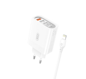 Сетевое зарядное устройство (адаптер) XO L100 4USB / QC3.0 / 3USB_2.4A + Data Cable USB to Lightning white