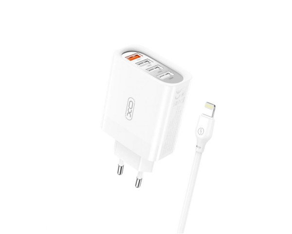 Сетевое зарядное устройство (адаптер) XO L100 4USB / QC3.0 / 3USB_2.4A + Data Cable USB to Lightning white