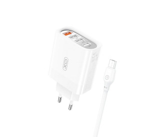 Сетевое зарядное устройство (адаптер) XO L100 4USB / QC3.0 / 3USB_2.4A + Data Cable USB to Micro white