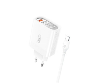 Сетевое зарядное устройство (адаптер) XO L100 4USB / QC3.0 / 3USB_2.4A + Data Cable USB to Type-C white