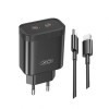 Сетевое зарядное устройство (адаптер) 2в1 XO L105 2xPD / 35W + Data Cable Type-C to Lightning black