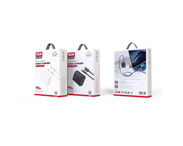 Сетевое зарядное устройство (адаптер) 2в1 XO L105 2xPD / 35W + Data Cable Type-C to Lightning black