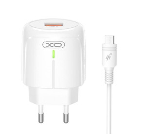 Сетевое зарядное устройство (адаптер) 2в1 XO L112 1USB / QC3.0 / 18W + Data Cable USB to Micro white