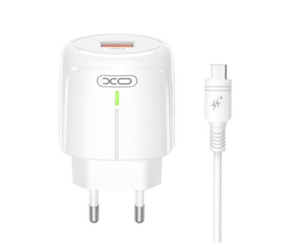 Сетевое зарядное устройство (адаптер) 2в1 XO L112 1USB / QC3.0 / 18W + Data Cable USB to Micro white