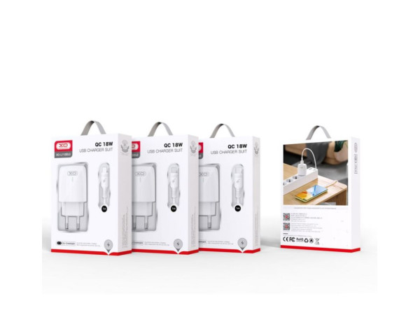Сетевое зарядное устройство (адаптер) 2в1 XO L112 1USB / QC3.0 / 18W + Data Cable USB to Micro white