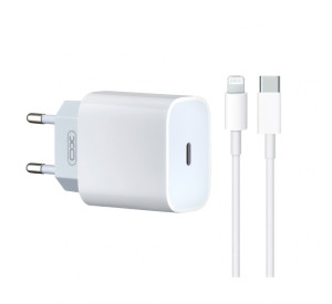 Сетевое зарядное устройство (адаптер) 2в1 XO L129 20W + Data Cable Type-C to Lightning white