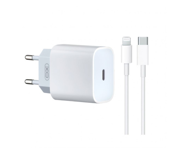 Сетевое зарядное устройство (адаптер) 2в1 XO L129 20W + Data Cable Type-C to Lightning white