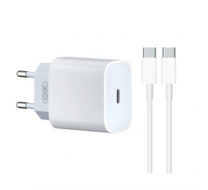 Сетевое зарядное устройство (адаптер) 2в1 XO L129 20W + Data Cable Type-C to Type-C white