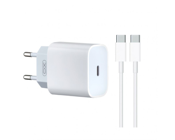 Сетевое зарядное устройство (адаптер) 2в1 XO L129 20W + Data Cable Type-C to Type-C white