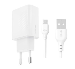 Сетевое зарядное устройство (адаптер) XO L159 1USB / QC3.0 / 18W + Data Cable USB to Micro white