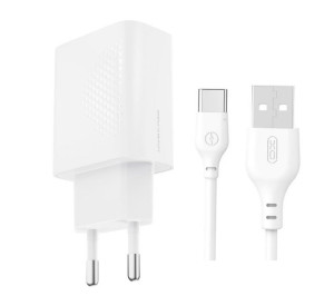 Сетевое зарядное устройство (адаптер) XO L159 1USB / QC3.0 / 18W + Data Cable USB to Type-C white