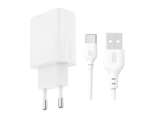 Сетевое зарядное устройство (адаптер) XO L159 1USB / QC3.0 / 18W + Data Cable USB to Type-C white