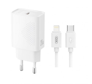 Сетевое зарядное устройство (адаптер) XO L160 PD_20W + Data Cable Type-C to Lightning white