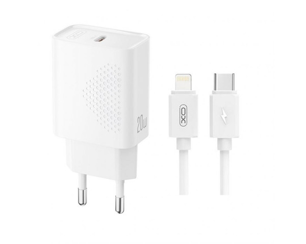 Сетевое зарядное устройство (адаптер) XO L160 PD_20W + Data Cable Type-C to Lightning white