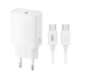 Сетевое зарядное устройство (адаптер) XO L160 PD_20W + Data Cable Type-C to Type-C white