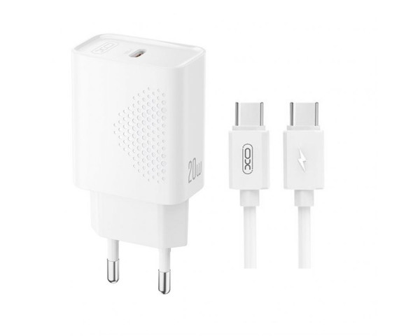Сетевое зарядное устройство (адаптер) XO L160 PD_20W + Data Cable Type-C to Type-C white