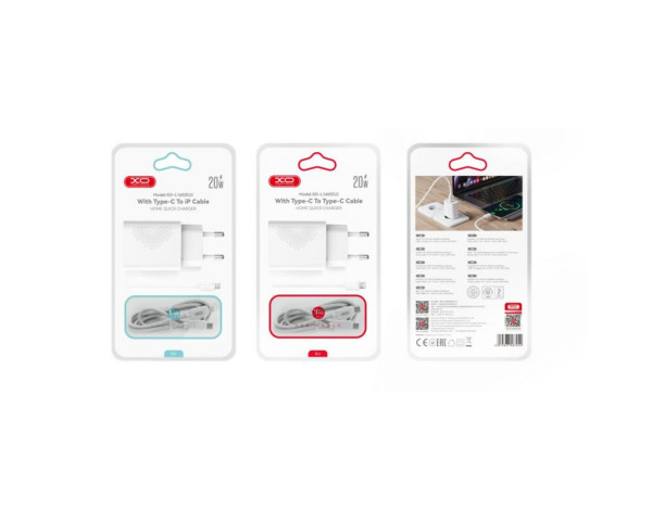 Сетевое зарядное устройство (адаптер) XO L160 PD_20W + Data Cable Type-C to Type-C white