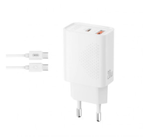 Сетевое зарядное устройство (адаптер) XO L161 PD_20W / QC3.0_18W + Data Cable Type-C to Type-C white