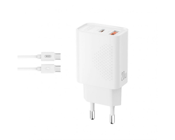 Сетевое зарядное устройство (адаптер) XO L161 PD_20W / QC3.0_18W + Data Cable Type-C to Type-C white