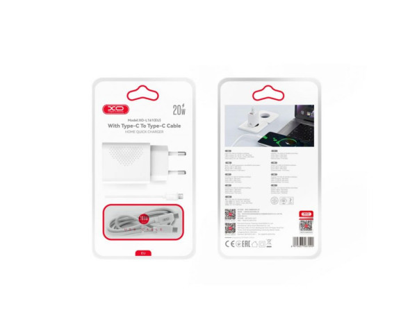 Сетевое зарядное устройство (адаптер) XO L161 PD_20W / QC3.0_18W + Data Cable Type-C to Type-C white
