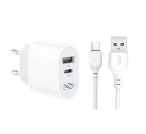 Сетевое зарядное устройство (адаптер) XO L97 PD / QC3.0 / 2.4A Max + Data Cable USB to Micro white