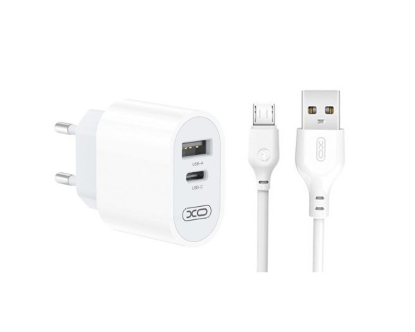 Сетевое зарядное устройство (адаптер) XO L97 PD / QC3.0 / 2.4A Max + Data Cable USB to Micro white