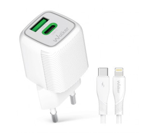 Мережевий зарядний пристрій (адаптер) 2в1 WALKER WH-71 GAN 30W + Data Cable Type-C to Lightning white