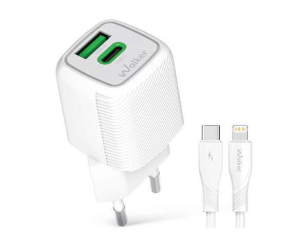 Мережевий зарядний пристрій (адаптер) 2в1 WALKER WH-71 GAN 30W + Data Cable Type-C to Lightning white