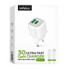 Мережевий зарядний пристрій (адаптер) 2в1 WALKER WH-71 GAN 30W + Data Cable Type-C to Lightning white